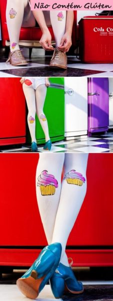 Meia-calça estampada com cupcake Meia-calça estampada com cupcake da Loja Não Contém Glúten